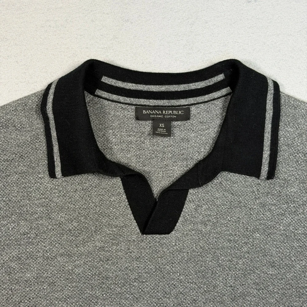Banana Republic Mens XS Organic Cotton Knit Polo Sweater Grey Johnny Collar Top